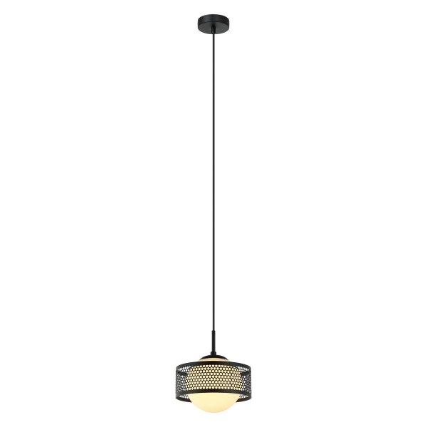 Lampa Wisząca Metalowa Czarna Obręcz Biała Kula LOMICA PND-55456-1M-BK ITALUX