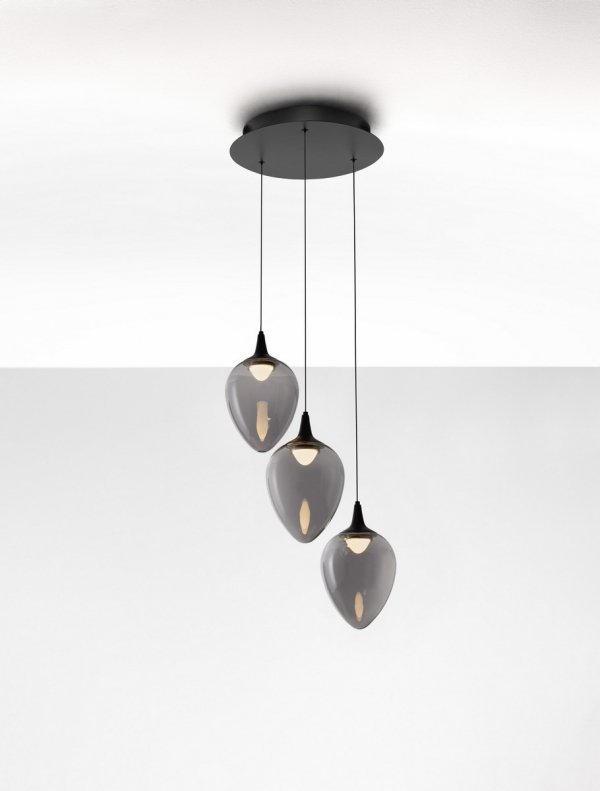 Nowoczesna lampa wisząca LED potrójna owalny czarny szklany klosz uniwersalna klasyczna minimalistyczna możliwość ściemniania VAZENDO LE45116 Luces Exclusivas