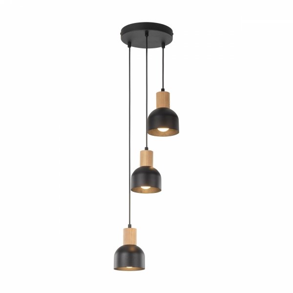Rustykalna lampa wisząca czarna z elementem drewnianym CAIRO 4895 TK-Lighting potrójna nad stół nowoczesna minimalistyczna