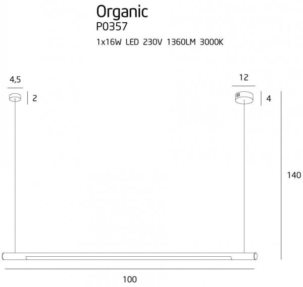 LAMPA WISZĄCA LED LISTWA MAXLIGHT ORGANIC HORIZON P0357 BIAŁA BELKA NAD STÓŁ