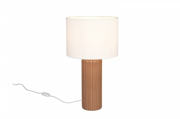 Lampka nocna stołowa ceramiczna podstawa tkaninowy abażur brązowa minimalistyczna klasyczna BLAIR R51811072 Rl