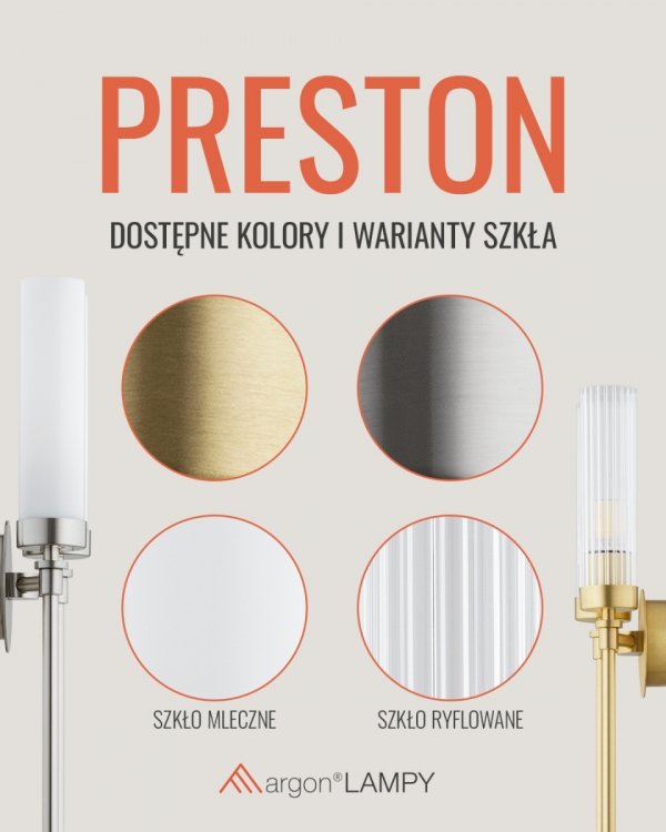 Kinkiet ścienny PRESTON 8976 Złoty Lity mosiądz ryflowane szkło Glamour