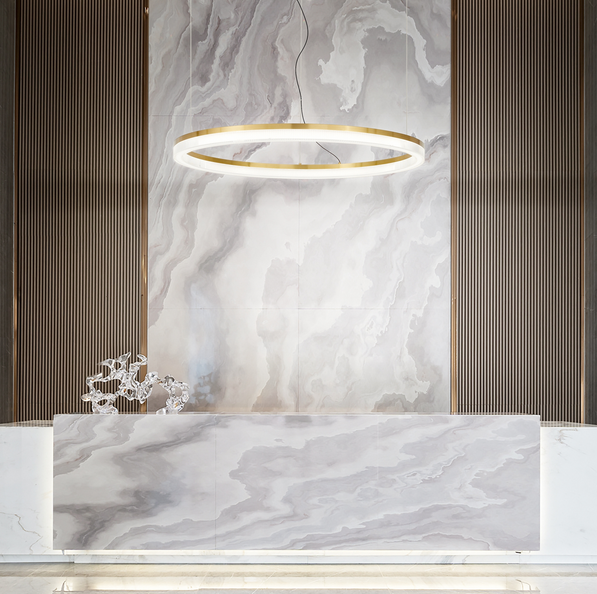Designerska złota lampa wisząca LED okrągła ring nowoczesna dekoracyjna minimalistyczna Crown sp d40 364964 Ideal Lux 