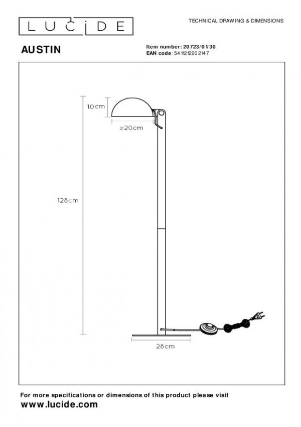  Lampa podłogowa designerska minimalistyczna uniwersalna czarna możliwość ściemniania AUSTIN 20723/01/30 LUCIDE