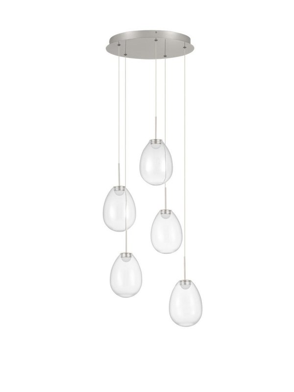 Lampa wisząca wielopunktowa LED srebrna owalna szklana minimalistyczna uniwersalna Luces Exclusivas