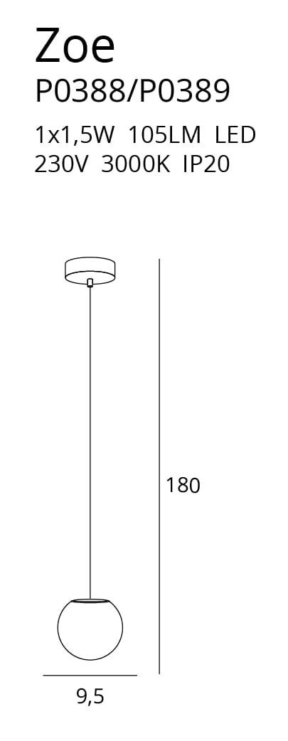 SZKLANA LAMPA WISZĄCA MAXLIGHT ZOE P0389