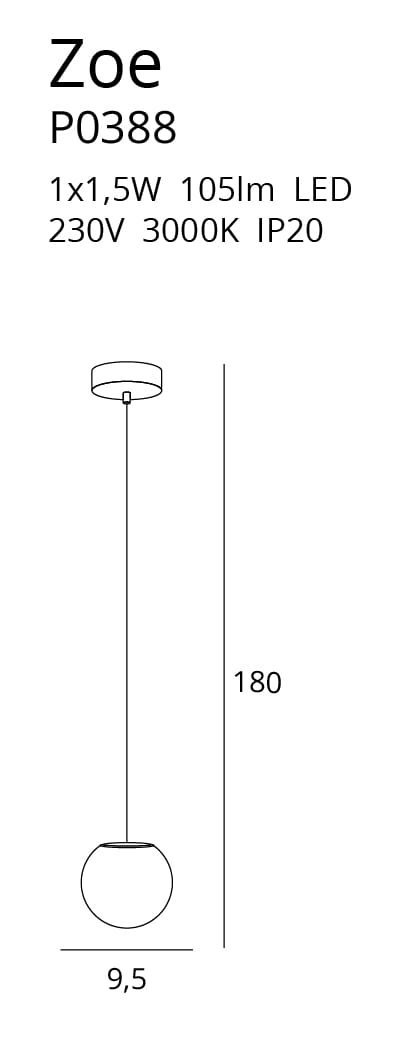 SZKLANA LAMPA WISZĄCA MAXLIGHT ZOE P0388