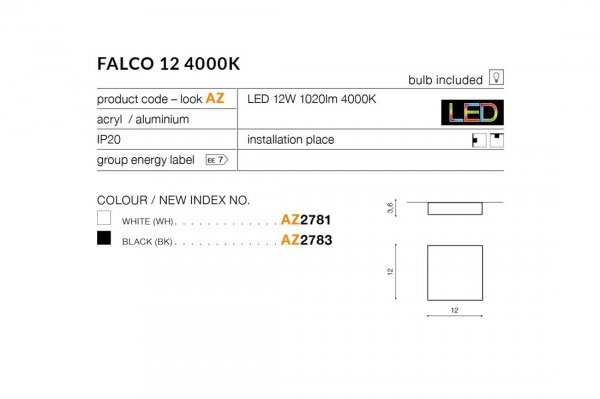 AZZARDO FALCO 12W 3000/4000K AZ2780 PLAFON SUFITOWY BIAŁY