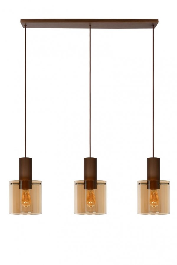 Lampa wisząca miedziana szklane bursztynowe klosze TOLEDO 74405/03/62 Lucide