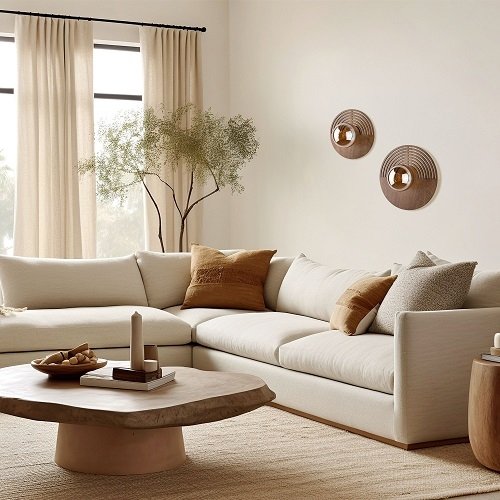 Dekoracyjny nowoczesny drewniany okrągły kinkiet ścienny szklany bursztynowy klosz w stylu boho LUNAR WOOD 11014 TK-Lighting