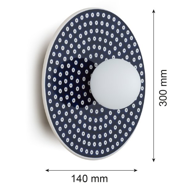 Designerski kinkiet ceramika Bolesławiec płaski talerz granatowy w kropki wyjątkowy dekoracyjny BOLL 8935 Argon x Manufaktura w Bolesławcu 