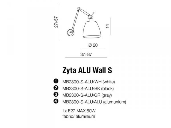 AZZARDO ZYTA WALL S PENDANT AZ2295 LAMPA ŚCIENNA BIAŁY KLOSZ