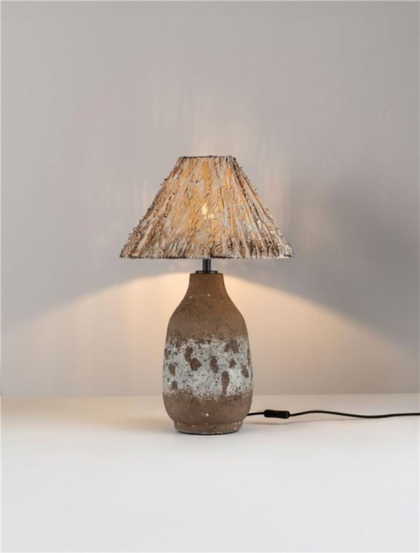 Lampka stołowa nocna ceramiczna tkaninowy abażur boho rustykalna industrialna Luces Exclusivas