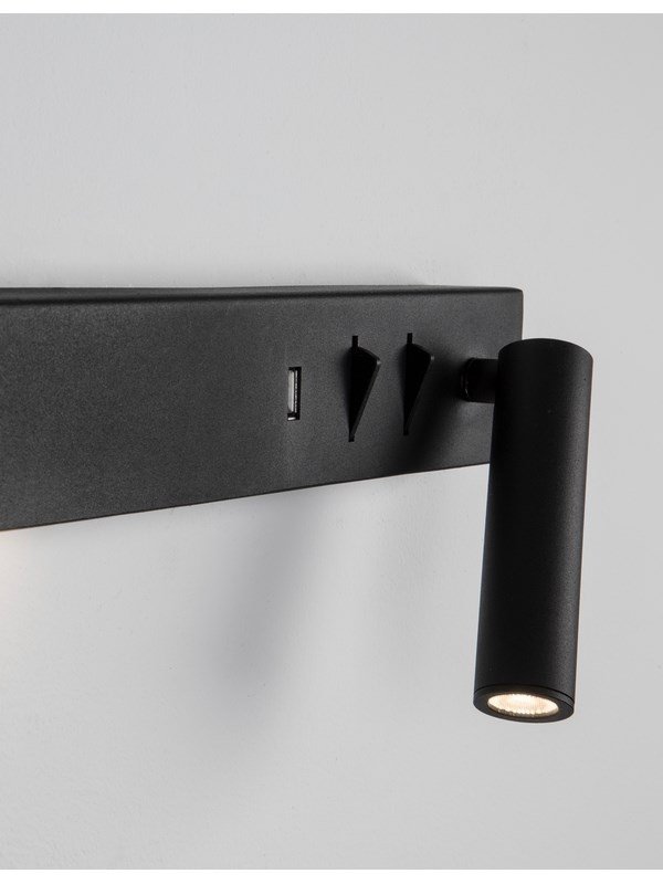 KINKIET HOTELOWY DO SYPIALNI Z ŁADOWARKĄ USB LEWY CZARNY DO CZYTANIA