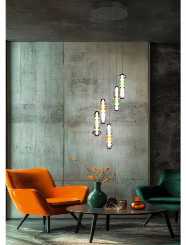 Lampa wisząca LED wielopunktowa nowoczesna szklane klosze kolorowe designerska ściemnialna MINERVA 334330517 Trio 