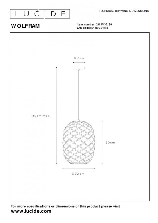 Lampa Wisząca Industrialna Czarna WOLFRAM 21417/32/30 LUCIDE