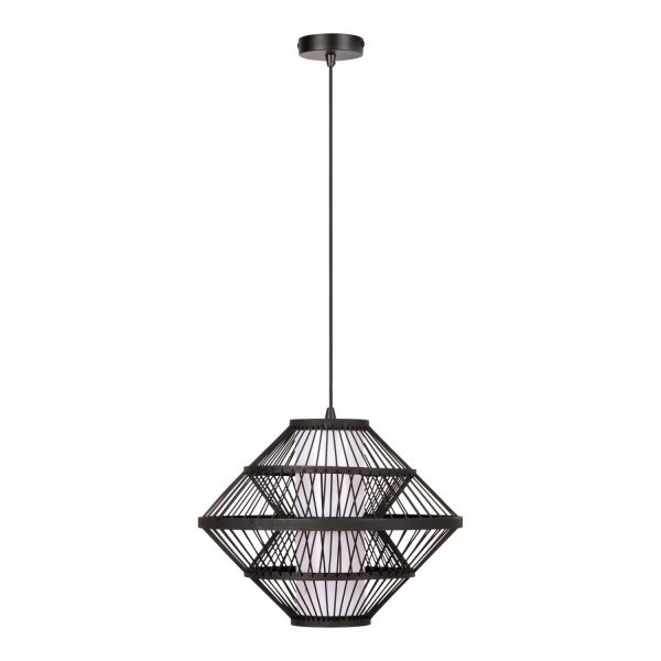 Mała, okrągła lampa wisząca Lucide PASQUINO 21445/40/30 z kloszem z czarnego forniru naturalnego, styl Japandi, do sypialni.