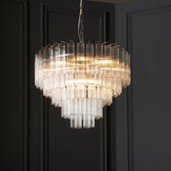 Szklana lampa wisząca rurki niklowana okrągła designerska nowoczesna Toulouse 104090 ENDON