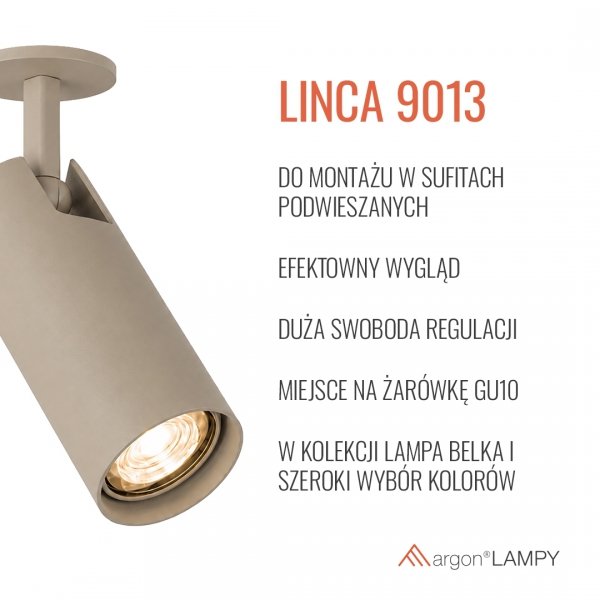Reflektor sufitowy wpuszczany regulowana tuba beżowy minimalistyczny uniwersalny LINCA 9013 Argon