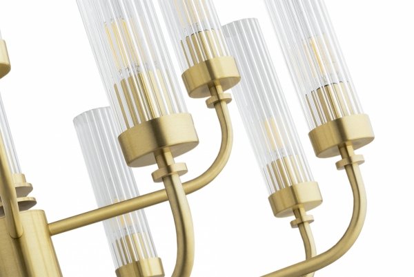 Rozłożysty żyrandol 12-płomienny mosiądz transparentne szkło ryflowane tuba nowoczesny elegancki klasyczny PRESTON 5086 Argon