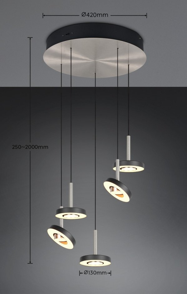Lampa wisząca LED okrągła wielopunktowa designerska nowoczesna ściemnialna GUANO 334430507 Trio