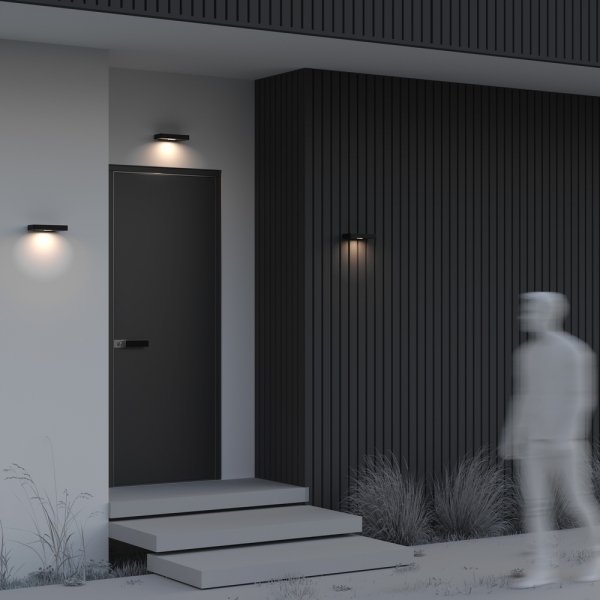 Nowoczesny kinkiet elewacyjny zewnętrzny LED grafit aluminium prostokątny czujniki ruchu i oświetlenia bateria słoneczna Pir MAYTONI OSL456WL-L2GF3K