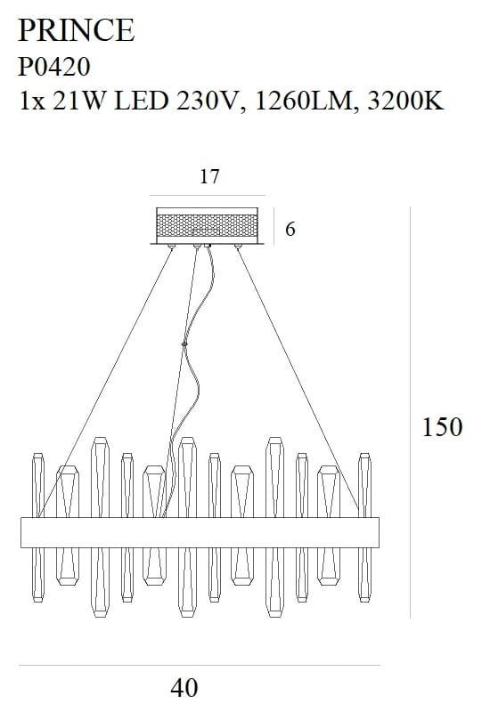 Złota Kryształowa Lampa Wisząca MAXLIGHT PRINCE P0420