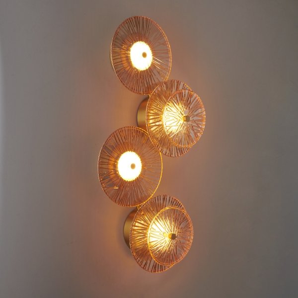 Luxusowy mosiężny kinkiet ścienny szklane bursztynowe klosze LUXIO-4 LED ST-3315-4 copper Step Into Design