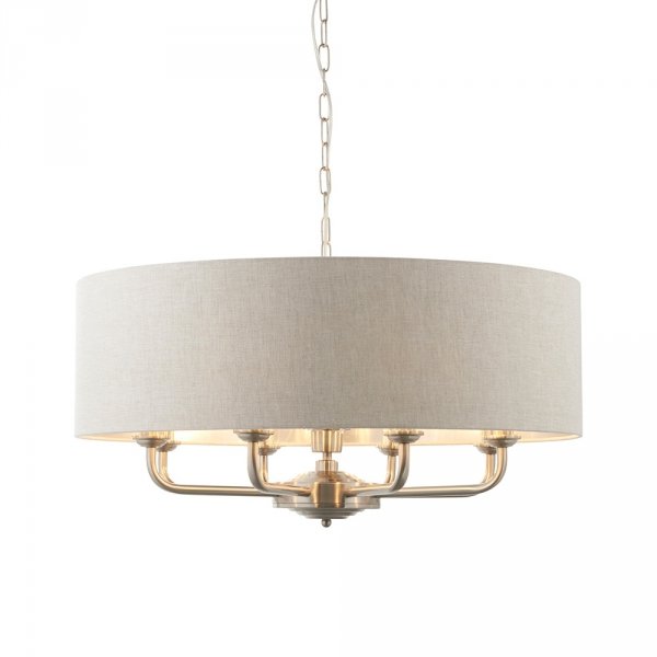 Lampa wisząca abażurowa lniana okrągła chromowana minimalistyczna klasyczna HIGHCLERE 99152 ENDON 