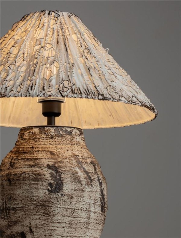 Lampka stołowa nocna ceramiczna tkaninowy abażur boho rustykalna industrialna Luces Exclusivas