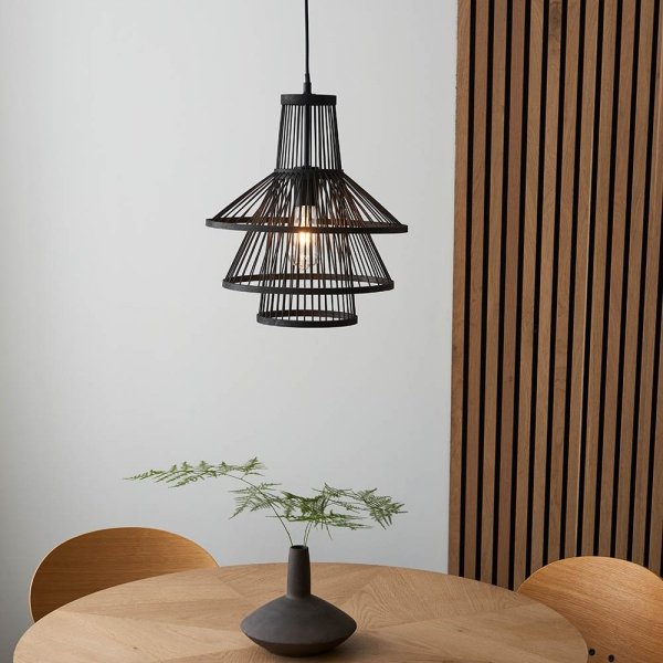 Lampa Wisząca Bambusowa Czarna MINATO 101675 ENDON 