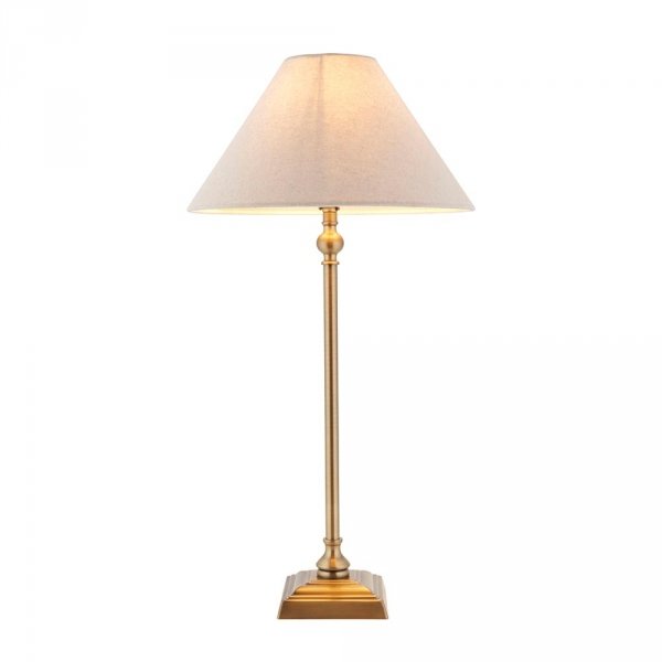 Klasyczna lampka stołowa nocna abażurowa lniana mosiężna minimalistyczna uniwersalna Lille 117829 ENDON