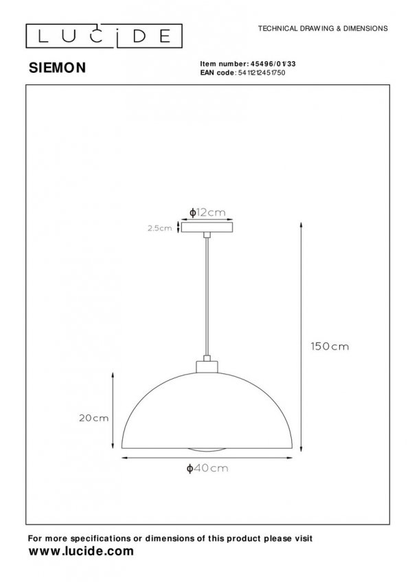 Czarna dekoracyjna lampa wisząca metalowy klosz SIEMON 45496/01/30 LUCIDE