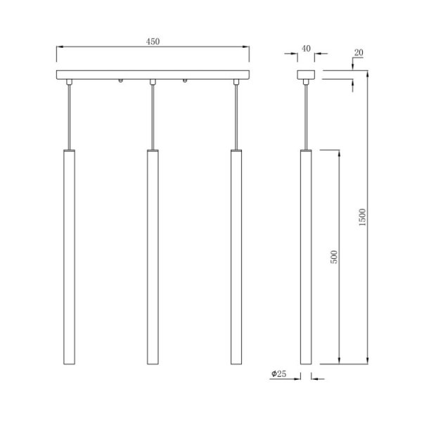 Nowoczesna Lampa Wisząca Czarne Tuby LUNGO LP-894/3L BK LIGHT PRESTIGE