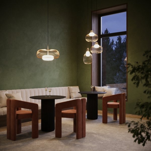 Nowoczesna designerska lampa wisząca podłużna metalowa mosiądz Levitation MAYTONI MOD376PL-01G1