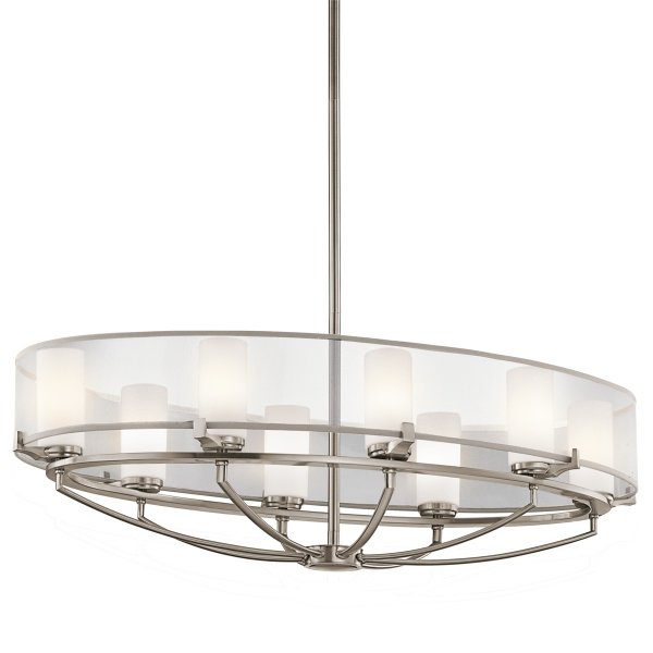 Żyrandol Saldana - 8 źródeł światła Klasyczny pewter abażur z organzy owalny klosze tuba minimalistyczny uniwersalny KL-SALDANA8 KICHLER