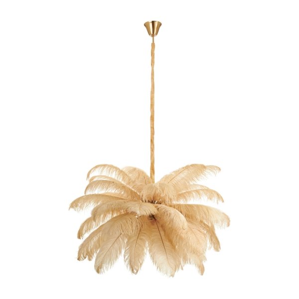 Dekoracyjna nowoczesna beżowa lampa wisząca pióra 6 źródeł światła designerska boho kula EMU ST-DN127 beige Step Into Design