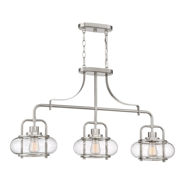 Lampa wisząca Trilogy - 3 źródła światła - Szczotkowany nikiel Szkło z bąbelkami powietrza owalne szklane klosze elegancka nowoczesna QZ-TRILOGY-ISLE-BN QUOIZEL