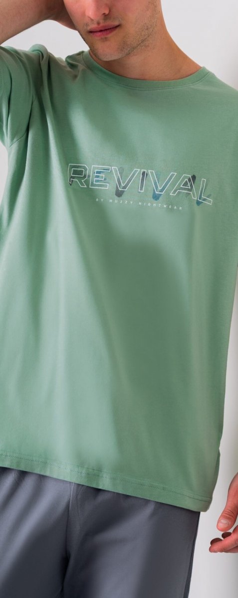 Muzzy Piżama męska pistacja REVIVAL długi rękaw i długie spodnie  R: