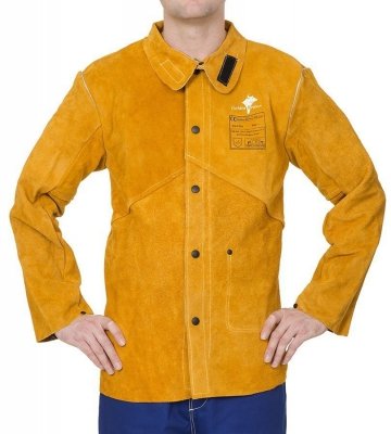 WELDAS-Golden Brown™ skórzana kurtka spawalnicza z dwoiny bydlęcej z plecami z trudnopalnej bawełny 44-2530P/XXXL