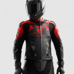 KURTKA SKÓRZANA REBELHORN INFERNO BLACK/FLUO RED 56