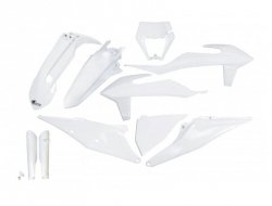 UFO KOMPLET PLASTIKÓW (FULL KIT) Z OSŁONAMI TELESKOPÓW (AMORTYZATORÓW) KTM EXC 125 '20-'21, EXC 250 / 300 TPI '20-'23, EXC-F 250 / 350 / 450 / 500 '20-'23 KOLOR BIAŁY