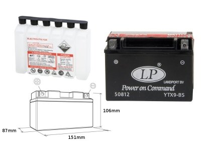 LANDPORT  Kymco MXV 150 04-08 akumulator SLA  elektrolit osobno