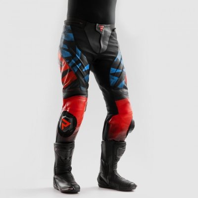 SPODNIE SKÓRZANE REBELHORN INFERNO BLACK/BLUE/WHITE/RED 52