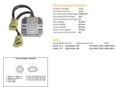 DZE REGULATOR NAPIĘCIA SUZUKI LT-A QUAD MASTER 500 00-01; LT-F 500 QUAD RUNNER 98-02 (OEM 32800-44D20) (OEM 32800-44D21)