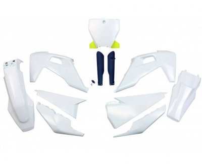 UFO KOMPLET PLASTIKÓW (FULL KIT) Z OSŁONAMI TELESKOPÓW (AMORTYZATORÓW) HUSQVARNA TC 125/250 19-22, FC 250/350/450 19-22 KOLOR OE