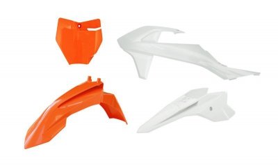 RACETECH (RTECH) 2024/12 KOMPLET PLASTIKÓW KTM SX 50 16-23, SX-E 3-5 20-24 KOLOR POMARAŃCZOWY / BIAŁY ( OEM 23 )