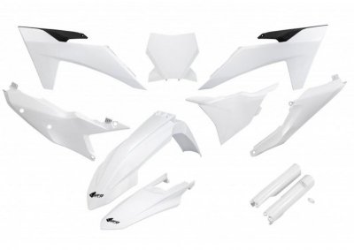 UFO KOMPLET PLASTIKÓW (FULL KIT) Z OSŁONAMI TELESKOPÓW (AMORTYZATORÓW) KTM SX 125 / 250 / 300 TBI 23-24, SX-F 250 / 350 / 450 23