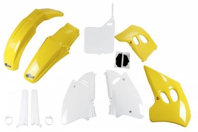 UFO KOMPLET PLASTIKÓW (FULL KIT) Z OSŁONAMI TELESKOPÓW (AMORTYZATORÓW) SUZUKI RM 125 94-95, RM 250 94-95 KOLOR OEM (ZÓŁTY/BIAŁY)