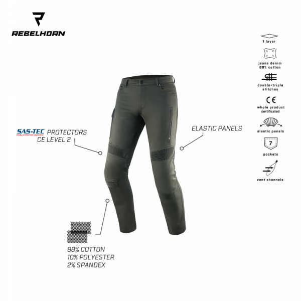 JEANSY MOTOCYKLOWE REBELHORN VANDAL TWILL OLIVE 40/32